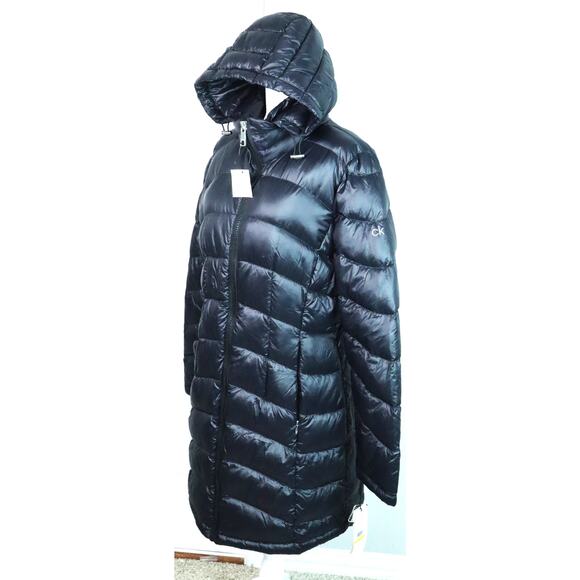 NWT Calvin Klein Black Quilted Jacket Coat Removable Hood Womens Down Medium - Picture 3 of 10